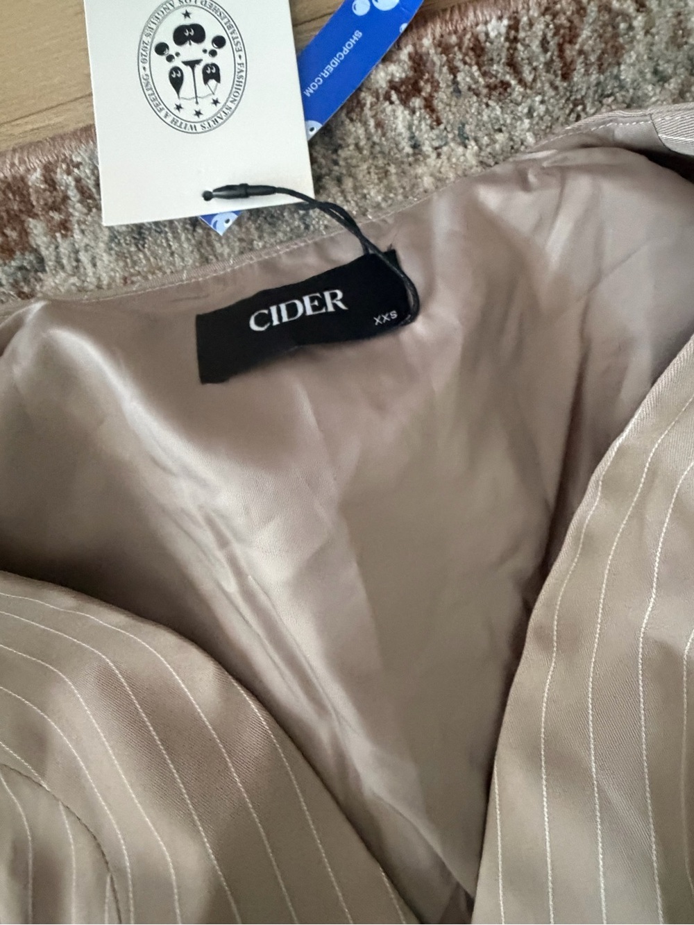 Cider Beige Pinstripe Wide-Leg Pants with Matching Vest - Picture 3 of 4